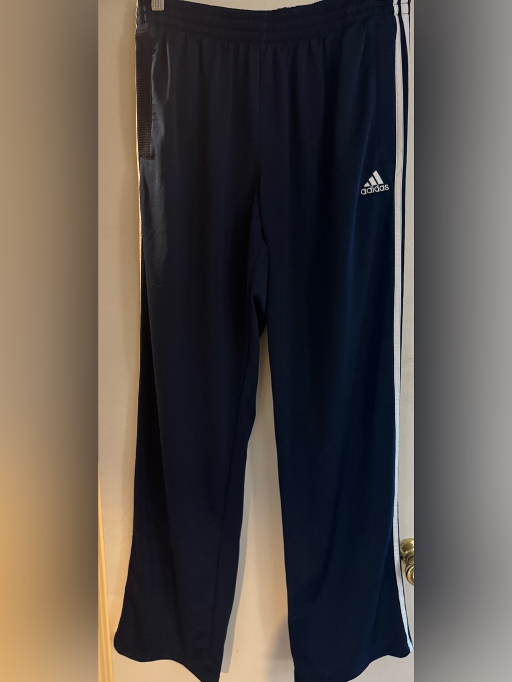 adidas Navy Blue Track Pants with White Stripes